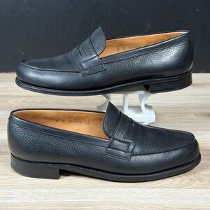 J.M. Weston 180 Penny Loafers Mens 10 D Black Leather Split Toe Made In France